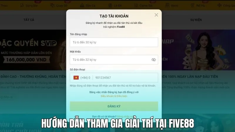 Hướng dẫn tham gia giải trí Five88 cho người chơi mới